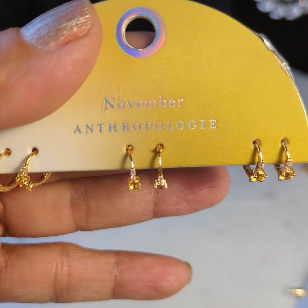 Anthropologie Small Hoop & Stud 14K Gold Plated Earrings Set, 3 Pairs - NWT - Picture 3 of 9